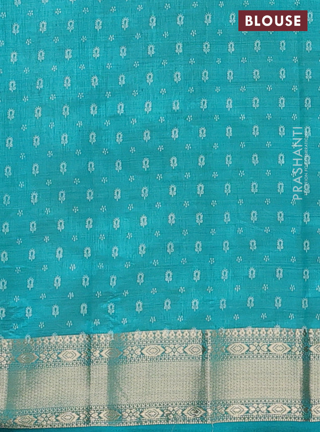 Semi raw silk saree teal green with allover floral butta prints and zari woven border