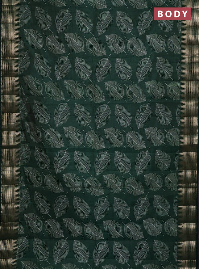 Semi raw silk saree green with leaf butta prints and zari woven border