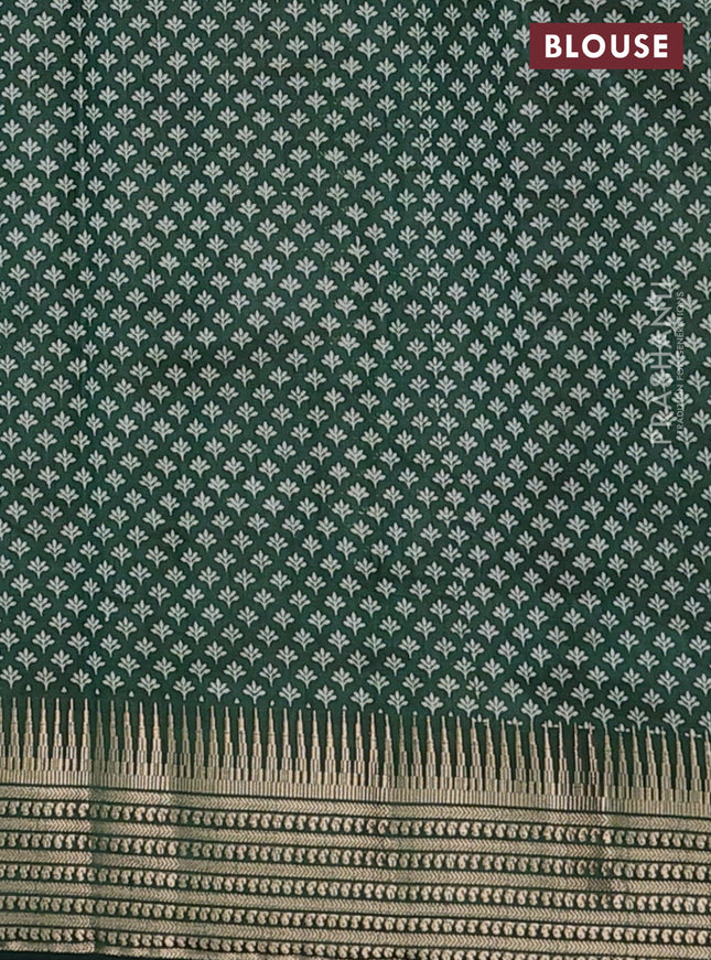 Semi raw silk saree green with leaf butta prints and zari woven border