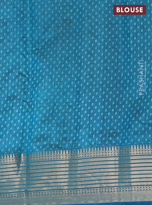 Semi raw silk saree cs blue with allover leaf butta prints and zari woven border