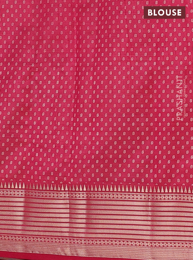 Semi raw silk saree dark pink with allover leaf butta prints and zari woven border