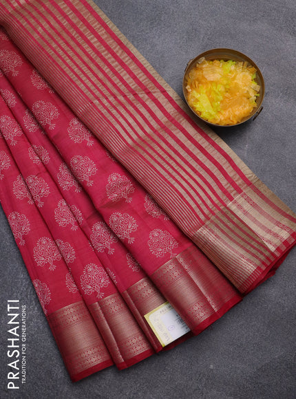 Semi raw silk saree pink with allover butta prints and zari woven border