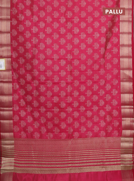 Semi raw silk saree pink with allover butta prints and zari woven border