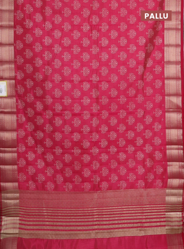 Semi raw silk saree pink with allover butta prints and zari woven border