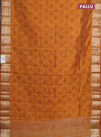 Semi raw silk saree dark mustard with allover butta prints and zari woven border