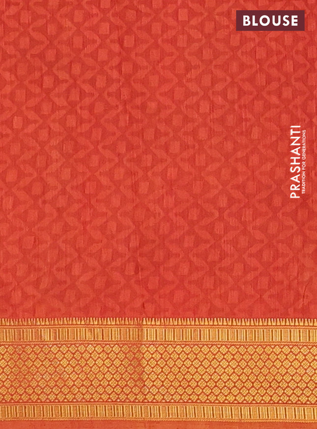 Semi tussar saree mustard yellow and red shade with allover ikat prints and zari woven border