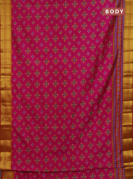 Semi tussar saree pink and rust shade with allover ikat butta prints and zari woven border