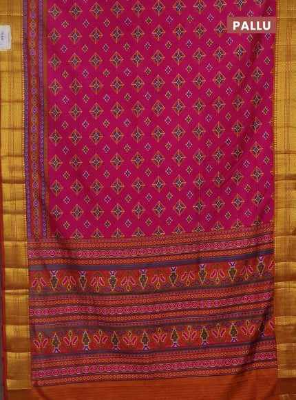 Semi tussar saree pink and rust shade with allover ikat butta prints and zari woven border