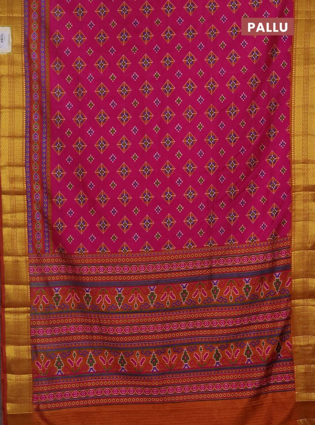Semi tussar saree pink and rust shade with allover ikat butta prints and zari woven border