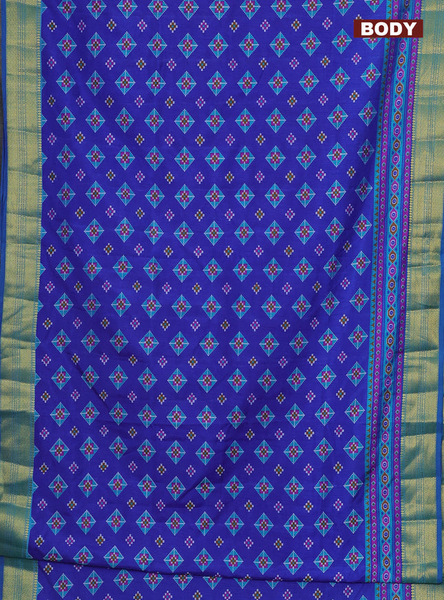 Semi tussar saree blue with allover ikat butta prints and zari woven border