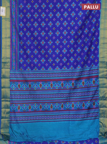 Semi tussar saree blue with allover ikat butta prints and zari woven border