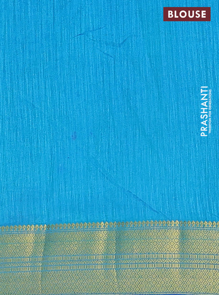 Semi tussar saree blue with allover ikat butta prints and zari woven border
