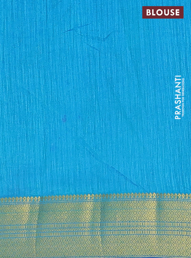 Semi tussar saree blue with allover ikat butta prints and zari woven border