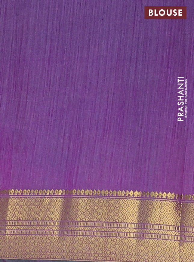 Semi tussar saree green and purple with allover ikat butta prints and zari woven border