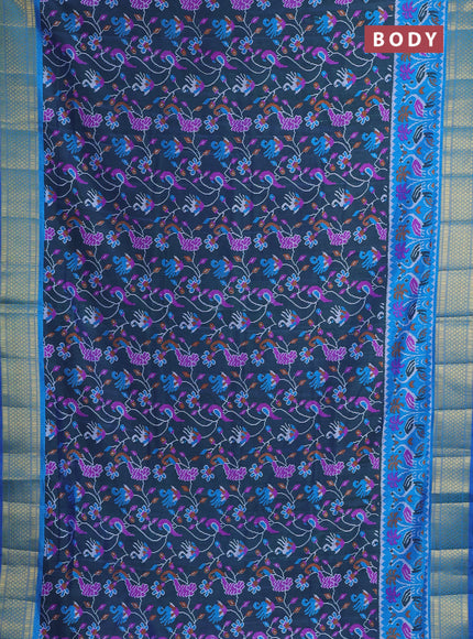 Semi tussar saree dual shade of bluish green and cs blue with allover ikat prints and zari woven border