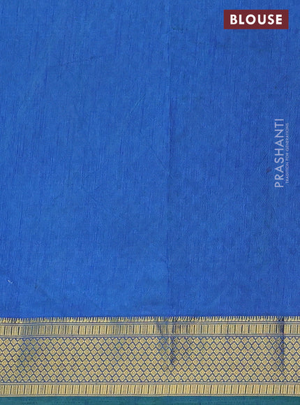 Semi tussar saree green and blue with allover ikat prints and zari woven border