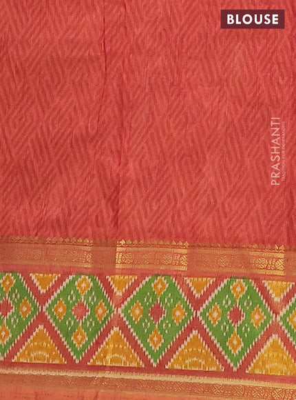 Semi tussar saree dark mustard with allover ikat prints and zari woven border