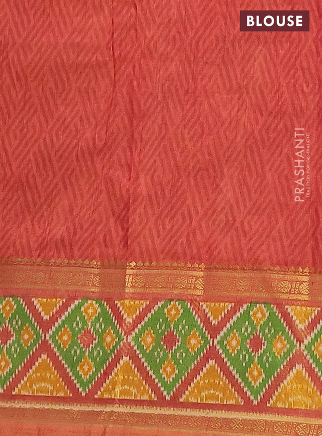Semi tussar saree dark mustard with allover ikat prints and zari woven border