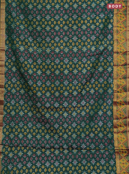 Semi tussar saree green with allover ikat prints and zari woven border