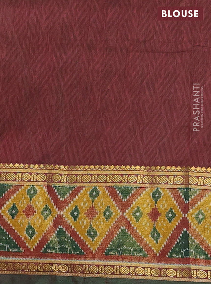 Semi tussar saree green with allover ikat prints and zari woven border