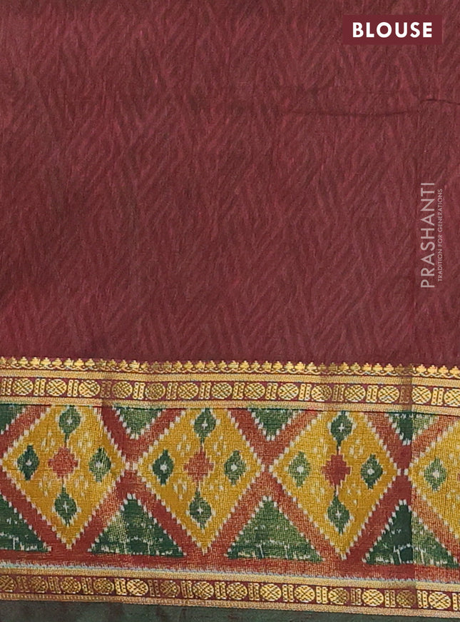 Semi tussar saree green with allover ikat prints and zari woven border