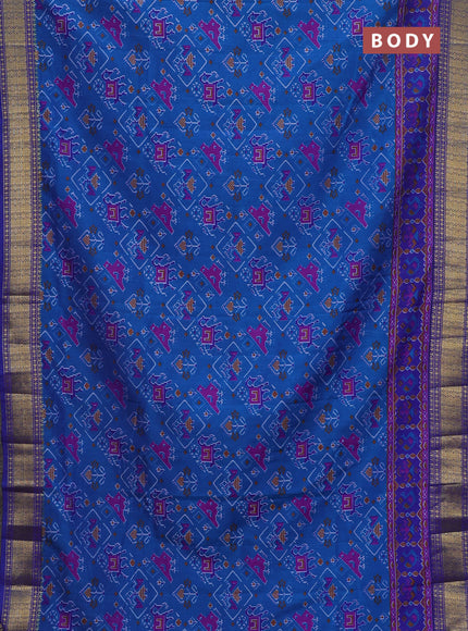 Semi tussar saree cs blue and blue with allover ikat prints and zari woven border