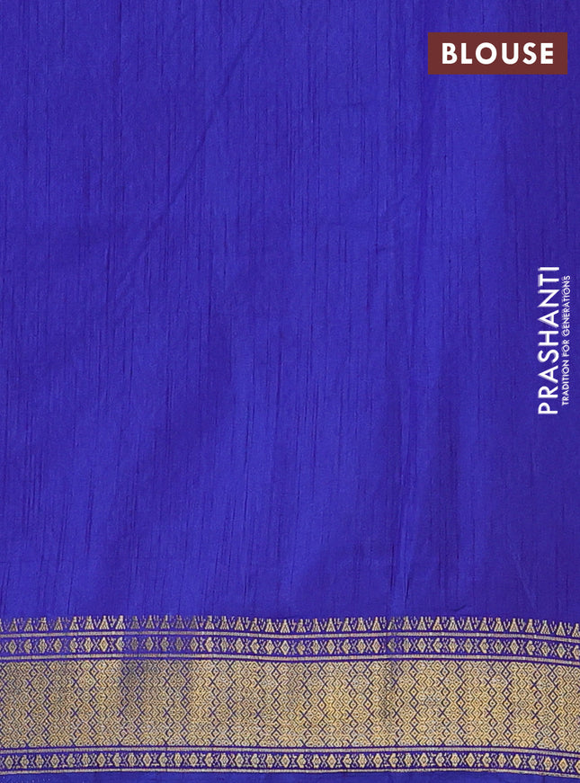Semi tussar saree cs blue and blue with allover ikat prints and zari woven border
