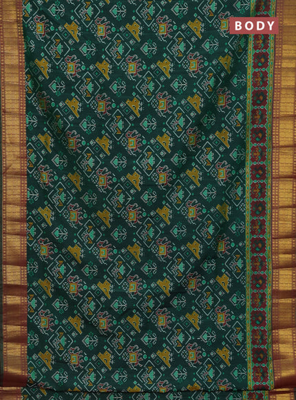 Semi tussar saree green and maroon with allover ikat prints and zari woven border