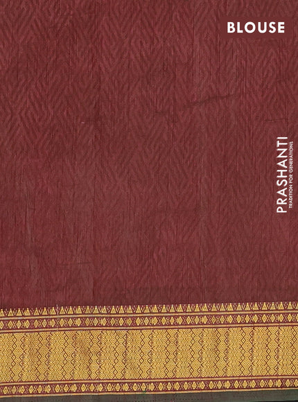 Semi tussar saree green and maroon with allover ikat prints and zari woven border