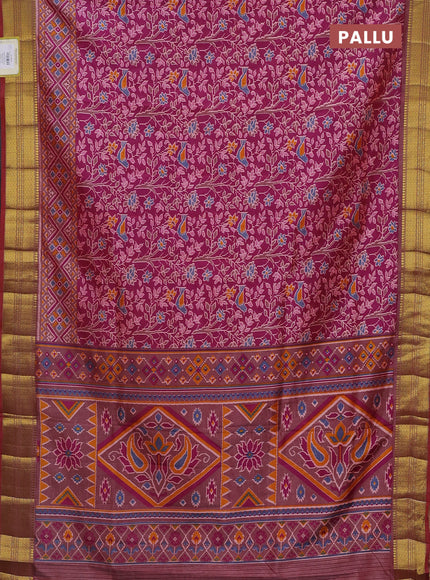 Semi tussar saree dark magenta pink and maroon with allover ikat prints and zari woven border