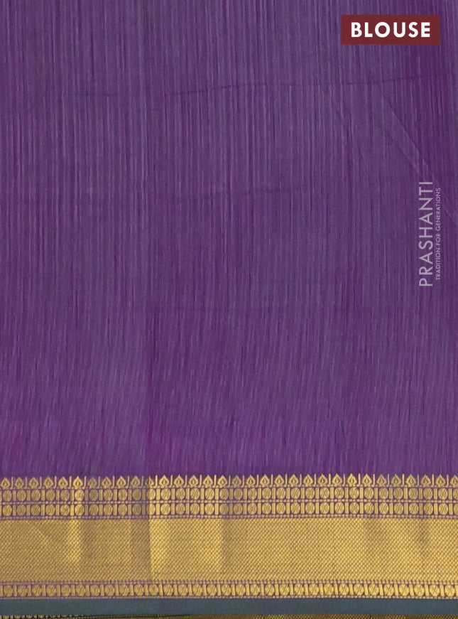 Semi tussar saree teal blue and purple with allover ikat prints and zari woven border