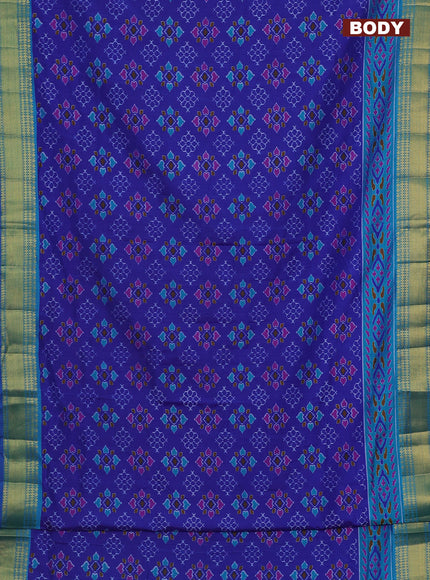 Semi tussar saree blue shade and teal blue with allover ikat prints and zari woven border