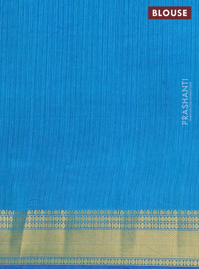 Semi tussar saree blue shade and teal blue with allover ikat prints and zari woven border