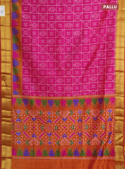 Semi tussar saree pink and red shade with allover ikat prints and zari woven border