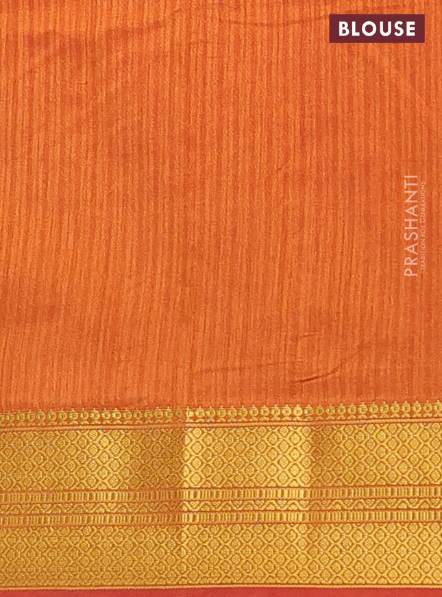 Semi tussar saree pink and red shade with allover ikat prints and zari woven border