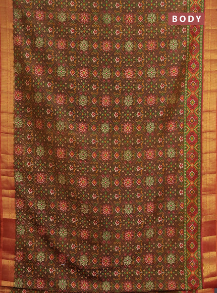 Semi tussar saree brown and rust with allover ikat prints and zari woven border