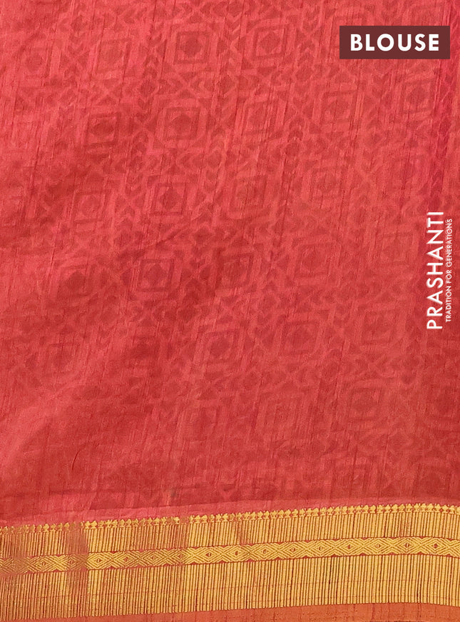 Semi tussar saree brown and rust with allover ikat prints and zari woven border
