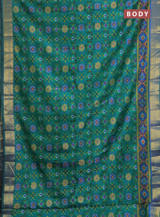 Semi tussar saree green with allover ikat prints and zari woven border
