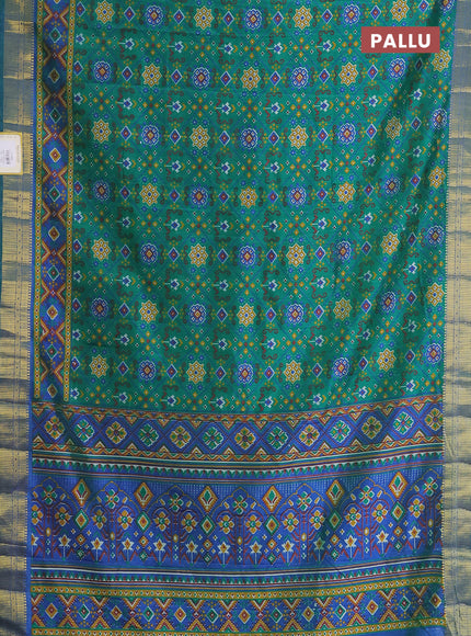 Semi tussar saree green with allover ikat prints and zari woven border