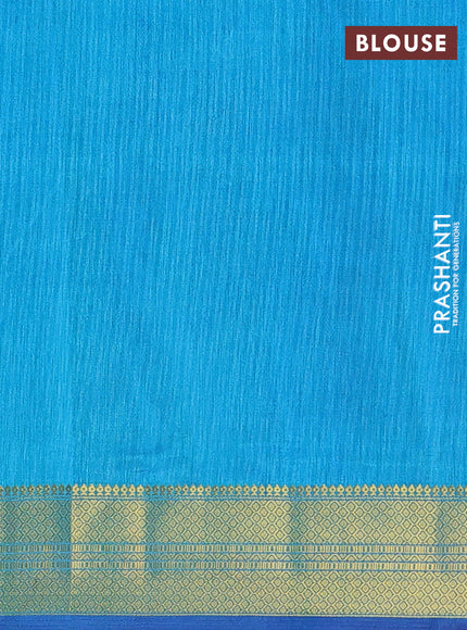 Semi tussar saree blue and teal blue with allover ikat prints and zari woven border