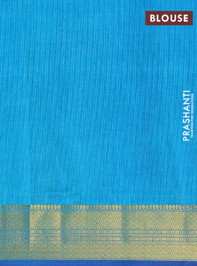 Semi tussar saree blue and teal blue with allover ikat prints and zari woven border