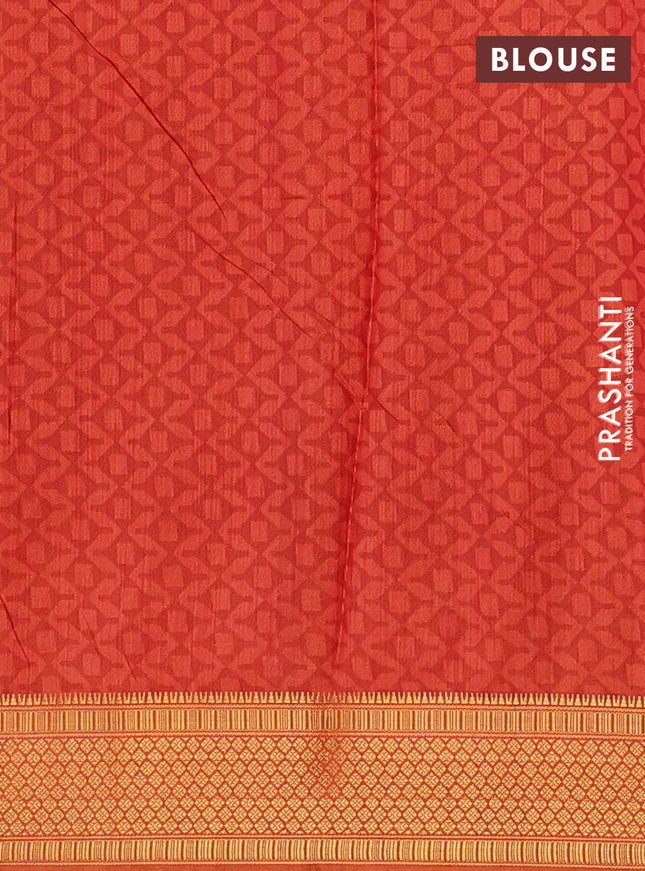 Semi tussar saree mustard yellow and red shade with allover ikat prints and zari woven border