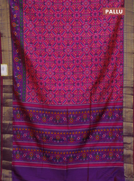 Semi tussar saree pink and violet with allover ikat prints and zari woven border
