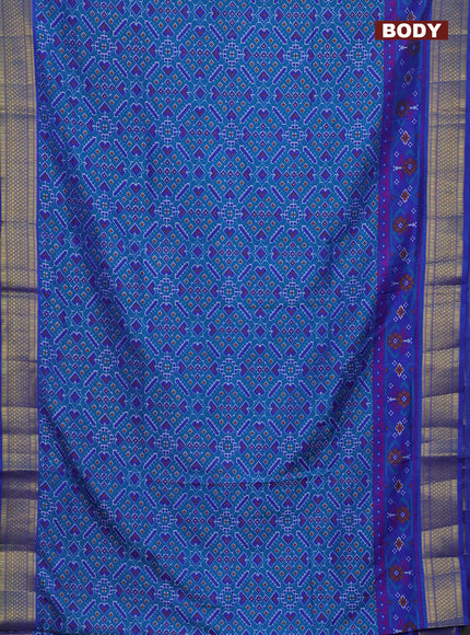 Semi tussar saree dual shade of cs blue and blue with allover ikat prints and zari woven border