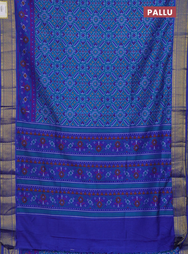 Semi tussar saree dual shade of cs blue and blue with allover ikat prints and zari woven border