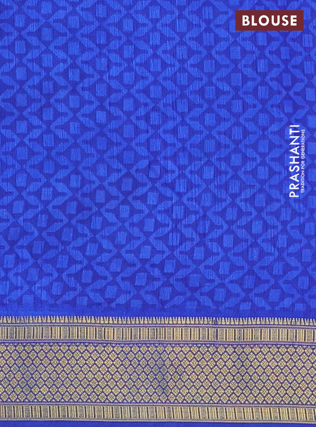 Semi tussar saree dual shade of cs blue and blue with allover ikat prints and zari woven border