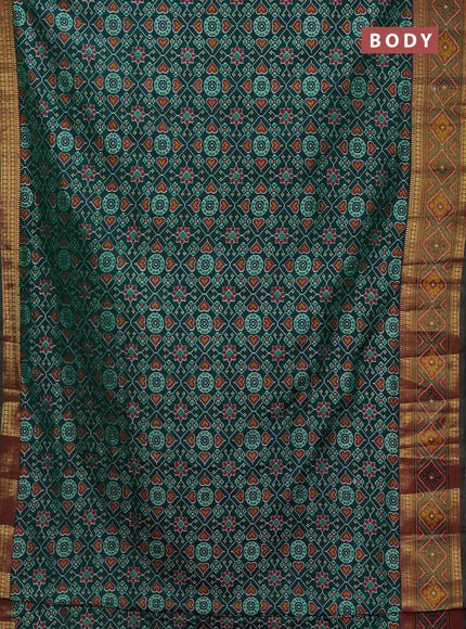 Semi tussar saree green and maroon with allover ikat prints and zari woven border