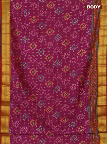Semi tussar saree dark magenta pink and rust shade with allover ikat butta prints and zari woven border