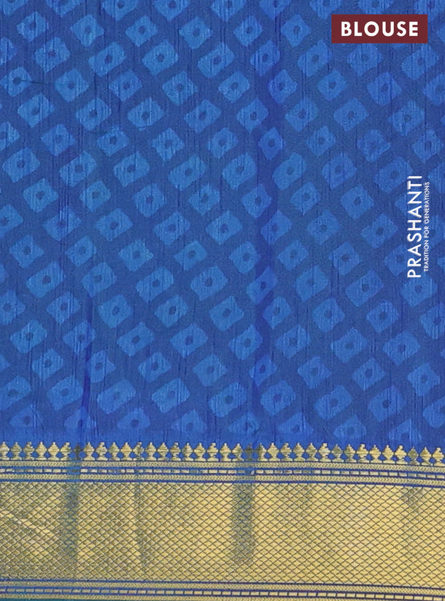 Semi tussar saree teal green and blue with allover ikat prints and zari woven border
