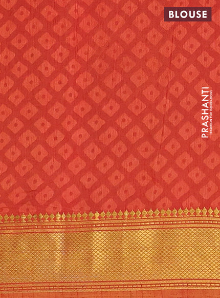 Semi tussar saree mustard yellow and red with allover ikat prints and zari woven border
